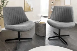 Drehbarer Sessel LOUNGER grau Strukturstoff Metallgestell schwarz