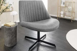 Drehbarer Sessel LOUNGER grau Strukturstoff Metallgestell schwarz