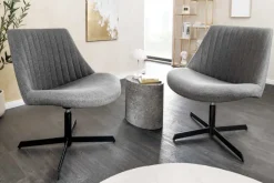 Drehbarer Sessel LOUNGER grau Strukturstoff Metallgestell schwarz