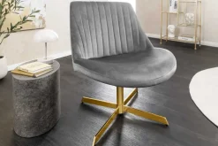 Drehbarer Sessel LOUNGER grau gold Samt Modern Design