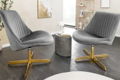 Drehbarer Sessel LOUNGER grau gold Samt Modern Design