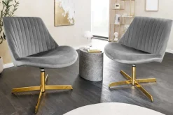 Drehbarer Sessel LOUNGER grau gold Samt Modern Design
