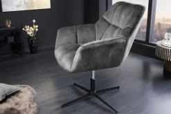 Drehbarer Sessel PAPILLON grau Samt schwarz Metall höhenverstellbar mit Armlehne