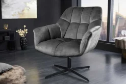 Drehbarer Sessel PAPILLON grau Samt schwarz Metall höhenverstellbar mit Armlehne