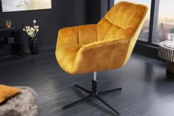 Drehbarer Sessel PAPILLON senfgelb Samt schwarz Metall höhenverstellbar mit Armlehne