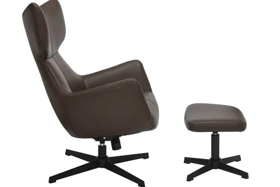 Drehbarer Sessel VOGUE brandy braun Kunstleder schwarze Metallbeine mit Armlehne