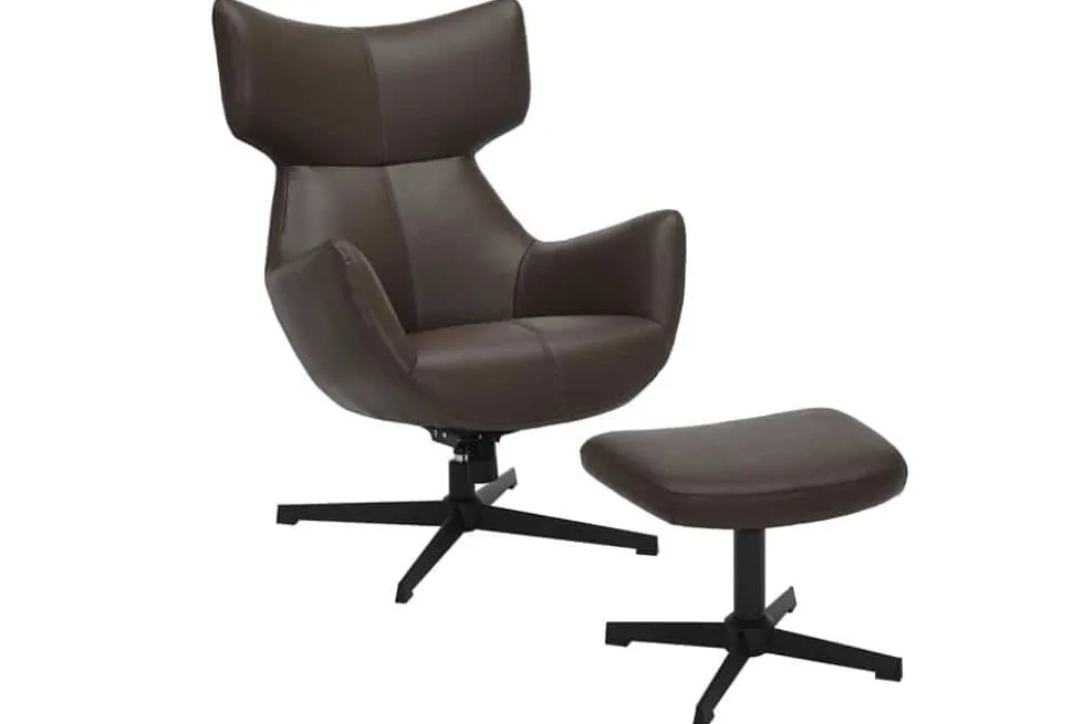 Drehbarer Sessel VOGUE brandy braun Kunstleder schwarze Metallbeine mit Armlehne