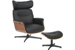 Drehbarer Sessel VOGUE COMFORT schwarz Kunstleder braun Walnuss-Design mit Armlehne