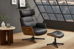 Drehbarer Sessel VOGUE COMFORT schwarz Kunstleder braun Walnuss-Design mit Armlehne