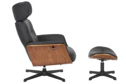 Drehbarer Sessel VOGUE COMFORT schwarz Kunstleder braun Walnuss-Design mit Armlehne