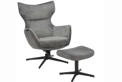 Drehbarer Sessel VOGUE grau Samt schwarze Metallbeine mit Armlehne