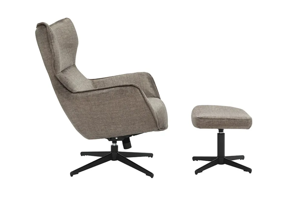 Drehbarer Sessel VOGUE taupe Samt schwarze Metallbeine mit Armlehne