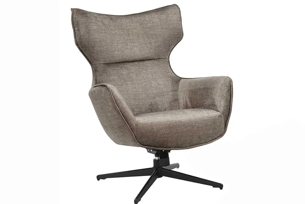 Drehbarer Sessel VOGUE taupe Samt schwarze Metallbeine mit Armlehne
