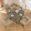 Drehbarer Stuhl ALMARA beige sand Echtleder 360° Taschenfederkern natur Eiche Massivholz