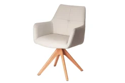 Drehbarer Stuhl ALMARA beige sand Echtleder 360° Taschenfederkern natur Eiche Massivholz