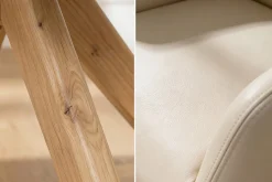 Drehbarer Stuhl ALMARA beige sand Echtleder 360° Taschenfederkern natur Eiche Massivholz