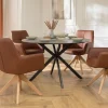 Drehbarer Stuhl ALMARA cognac braun Echtleder 360° Taschenfederkern Eiche Massivholz