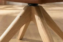 Drehbarer Stuhl ALMARA cognac braun Echtleder 360° Taschenfederkern Eiche Massivholz