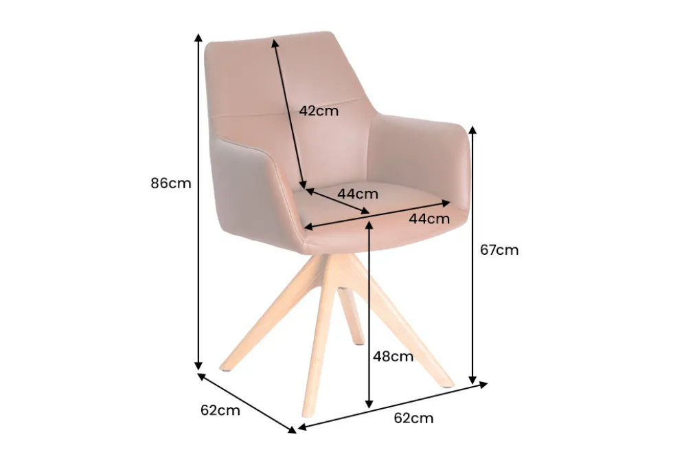 Drehbarer Stuhl ALMARA cognac braun Echtleder 360° Taschenfederkern Eiche Massivholz