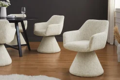 Drehbarer Stuhl AMBIENTO beige Chenille 180° mit Auto-Return Polsterstuhl