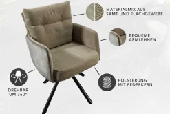 Drehbarer Stuhl BIG GEORGE grün Samt Strukturstoff Armlehnenstuhl Taschenfederkern
