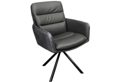 Drehbarer Stuhl BIG GEORGE grau Echtleder Microfaser mit Armlehne schwarze Metallbeine