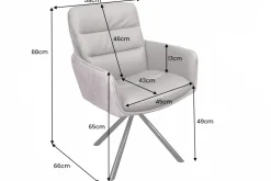 Drehbarer Stuhl BIG GEORGE grau Echtleder Microfaser mit Armlehne schwarze Metallbeine