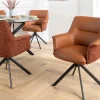 Drehbarer Stuhl LE GRAND cognac Echtleder Strukturstoff schwarzes Metallgestell
