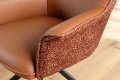 Drehbarer Stuhl LE GRAND cognac Echtleder Strukturstoff schwarzes Metallgestell