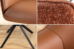 Drehbarer Stuhl LE GRAND cognac Echtleder Strukturstoff schwarzes Metallgestell