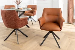Drehbarer Stuhl LE GRAND cognac Echtleder Strukturstoff schwarzes Metallgestell