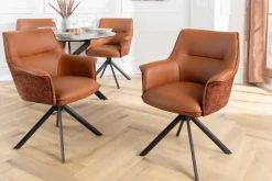 Drehbarer Stuhl LE GRAND cognac Echtleder Strukturstoff schwarzes Metallgestell