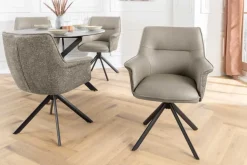 Drehbarer Stuhl LE GRAND taupe Echtleder Strukturstoff schwarzes Metallgestell