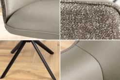 Drehbarer Stuhl LE GRAND taupe Echtleder Strukturstoff schwarzes Metallgestell