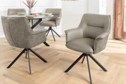 Drehbarer Stuhl LE GRAND taupe Echtleder Strukturstoff schwarzes Metallgestell