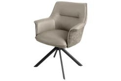 Drehbarer Stuhl LE GRAND taupe Echtleder Strukturstoff schwarzes Metallgestell