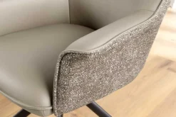 Drehbarer Stuhl LE GRAND taupe Echtleder Strukturstoff schwarzes Metallgestell