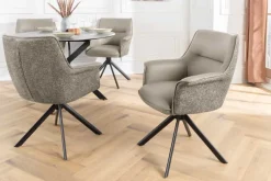 Drehbarer Stuhl LE GRAND taupe Echtleder Strukturstoff schwarzes Metallgestell