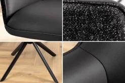 Drehbarer Stuhl LE GRAND schwarz Echtleder Strukturstoff Metallgestell mit Armlehne