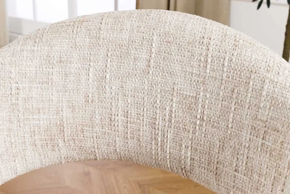Drehbarer Stuhl ORGANIKO beige Chenillestoff Holzgestell Eiche mit Armlehne