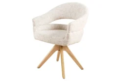 Drehbarer Stuhl ORGANIKO beige Chenillestoff Holzgestell Eiche mit Armlehne