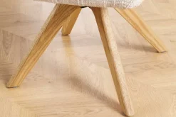 Drehbarer Stuhl ORGANIKO beige Chenillestoff Holzgestell Eiche mit Armlehne