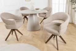 Drehbarer Stuhl ORGANIKO taupe beige Strukturstoff Holzgestell Walnuss mit Armlehne