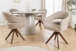Drehbarer Stuhl ORGANIKO taupe beige Strukturstoff Holzgestell Walnuss mit Armlehne