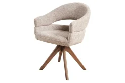Drehbarer Stuhl ORGANIKO taupe beige Strukturstoff Holzgestell Walnuss mit Armlehne