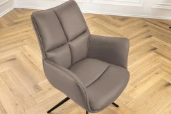 Drehbarer Stuhl PAPILLON braun Echtleder schwarz Metallgestell mit Armlehne