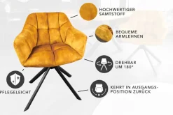 Drehbarer Stuhl PAPILLON senfgelb Samt schwarze Metallbeine Armlehnen