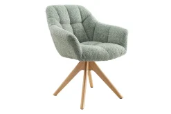 Drehbarer Stuhl PAPILLON salbei Bouclé natur Eiche Massivholz mit Armlehne