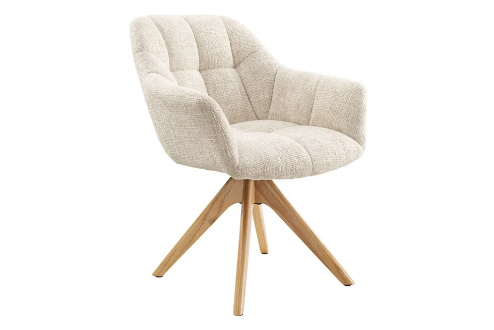 Drehbarer Stuhl PAPILLON champagner beige Chenille Cremona Eiche Massivholz