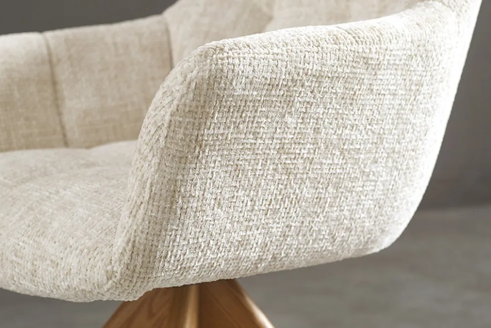 Drehbarer Stuhl PAPILLON champagner beige Chenille Cremona Eiche Massivholz
